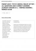 PMHNP ANCC PSYCH MENTAL HEALTH NP TEST &vert;  ALL QUESTIONS AND CORRECT ANSWERS  &lpar;ALREADY GRADED A&plus;&rpar; &vert; VERIFIED ANSWERS &vert;  NEWEST EXAM