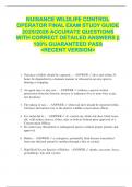NUISANCE WILDLIFE CONTROL  OPERATOR FINAL EXAM STUDY GUIDE  2025&sol;2026 ACCURATE QUESTIONS  WITH CORRECT DETAILED ANSWERS &vert;&vert;  100&percnt; GUARANTEED PASS  <RECENT VERSION> 
