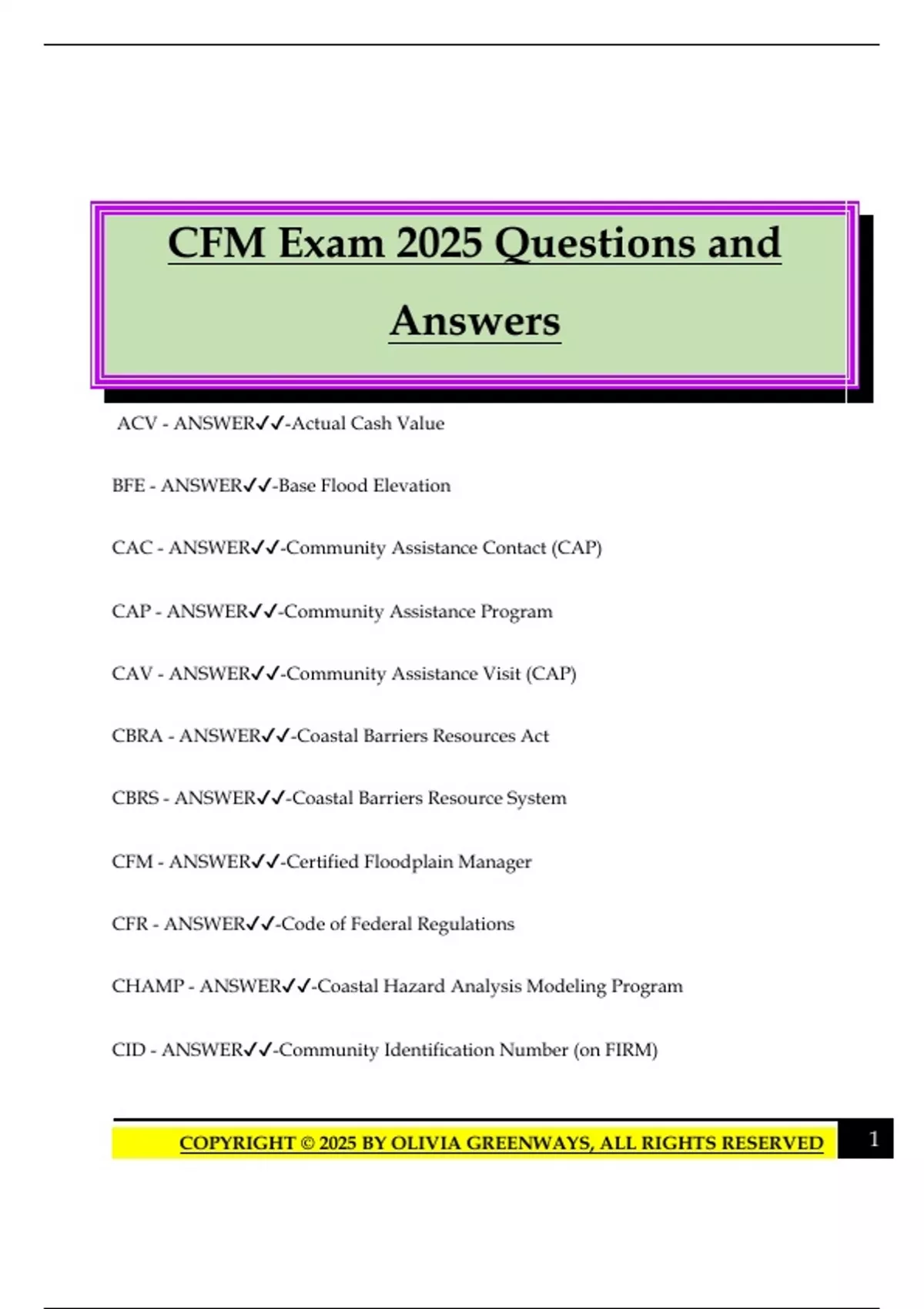 CFM Exam 2025 Questions and Answers - CFCM - Stuvia US