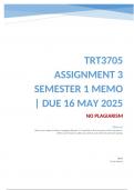 TRT3705 Assignment 3 Semester 1 Memo &vert; Due 16 May 2025