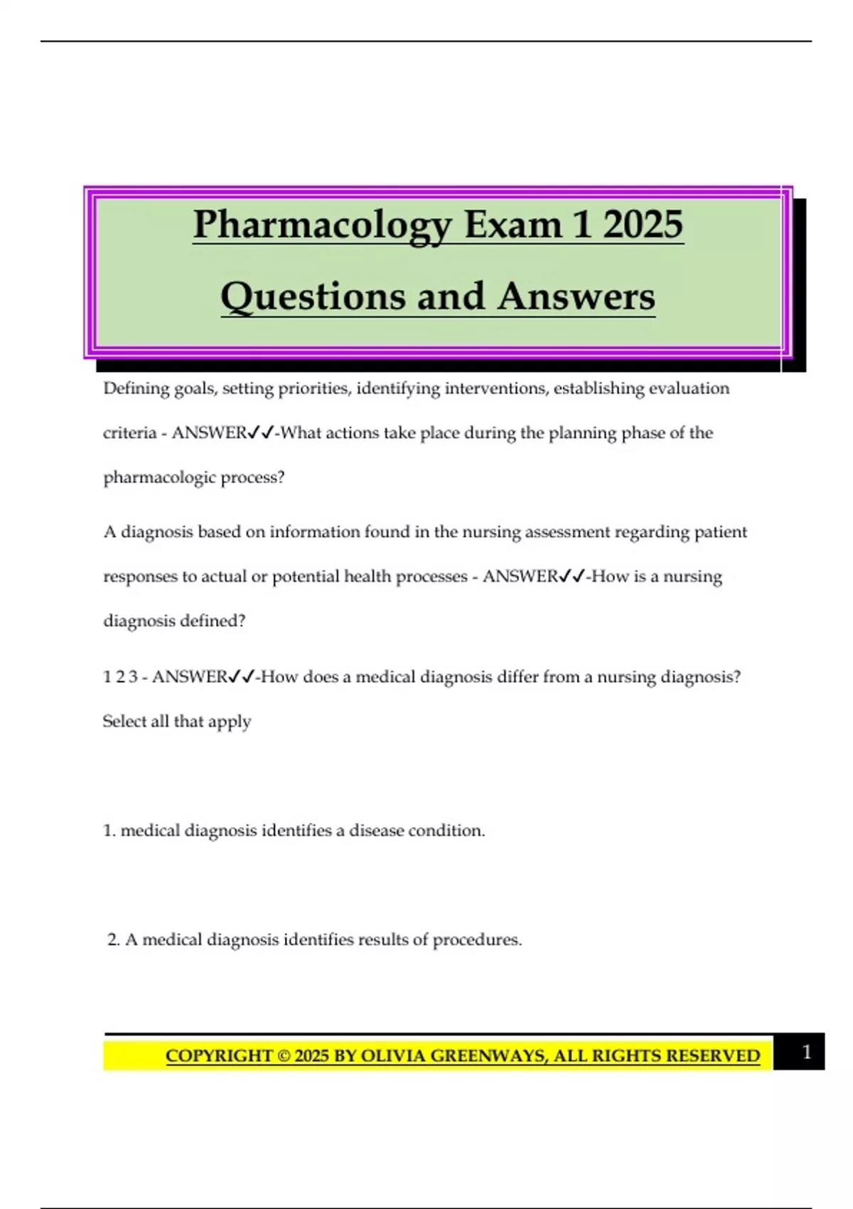 Pharmacology Exam 1 2025 Questions and Answers - Pharmacology - Stuvia US