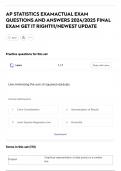 AP STATISTICS EXAMACTUAL EXAM  QUESTIONS AND ANSWERS 2024&sol;2025 FINAL  EXAM GET IT RIGHT&excl;&excl;&excl;&sol;NEWEST UPDATE