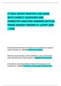   CT REAL ESTATE PRACTICE LAW EXAM WITH CORRECT QUESTIONS AND CORRECTRY ANALYZED ANSWERS &lpar;ACTUAL EXAM&rpar; ALREADY GRADED A&plus; LATEST 2025 &ndash; 2026