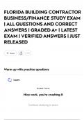 FLORIDA BUILDING CONTRACTOR BUSINESS&sol;FINANCE STUDY EXAM &vert; ALL QUESTIONS AND CORRECT ANSWERS &vert; GRADED A&plus; &vert; LATEST EXAM &vert; VERIFIED ANSWERS &vert; JUST RELEASED