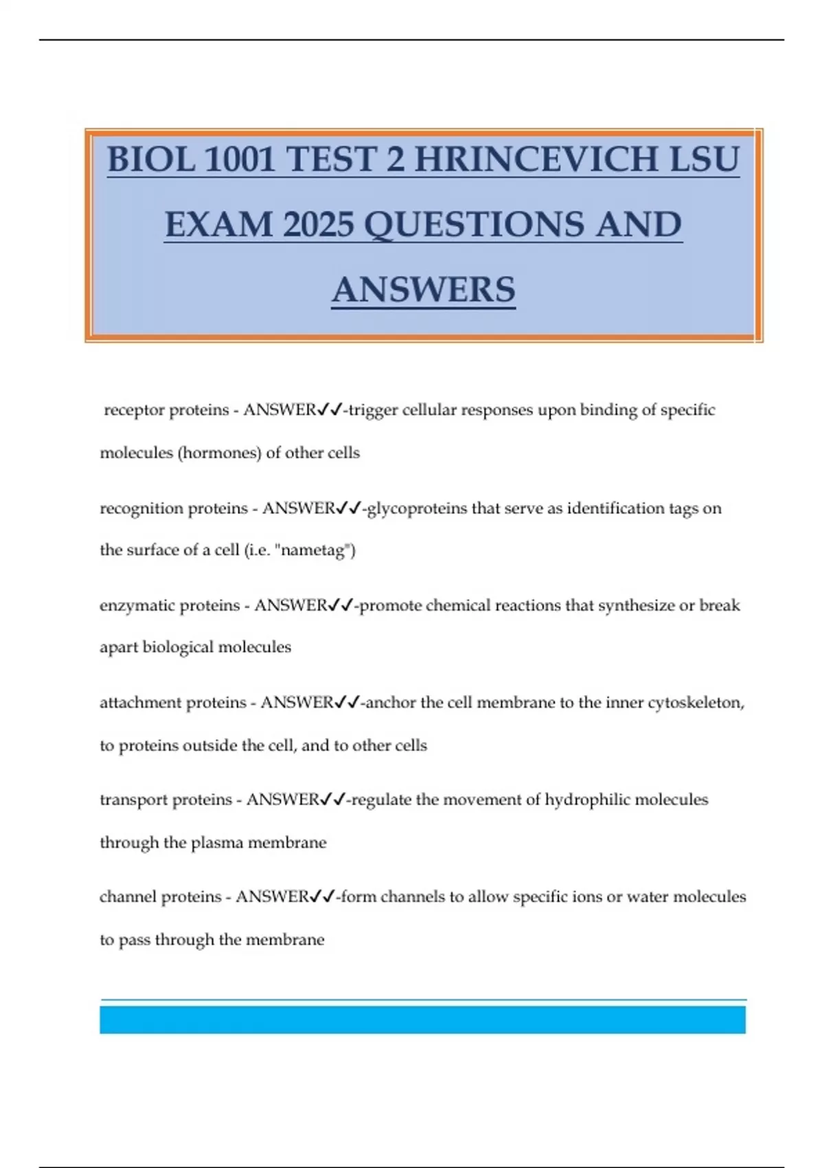BIOL 1001 TEST 2 HRINCEVICH LSU EXAM 2025 QUESTIONS AND ANSWERS ...