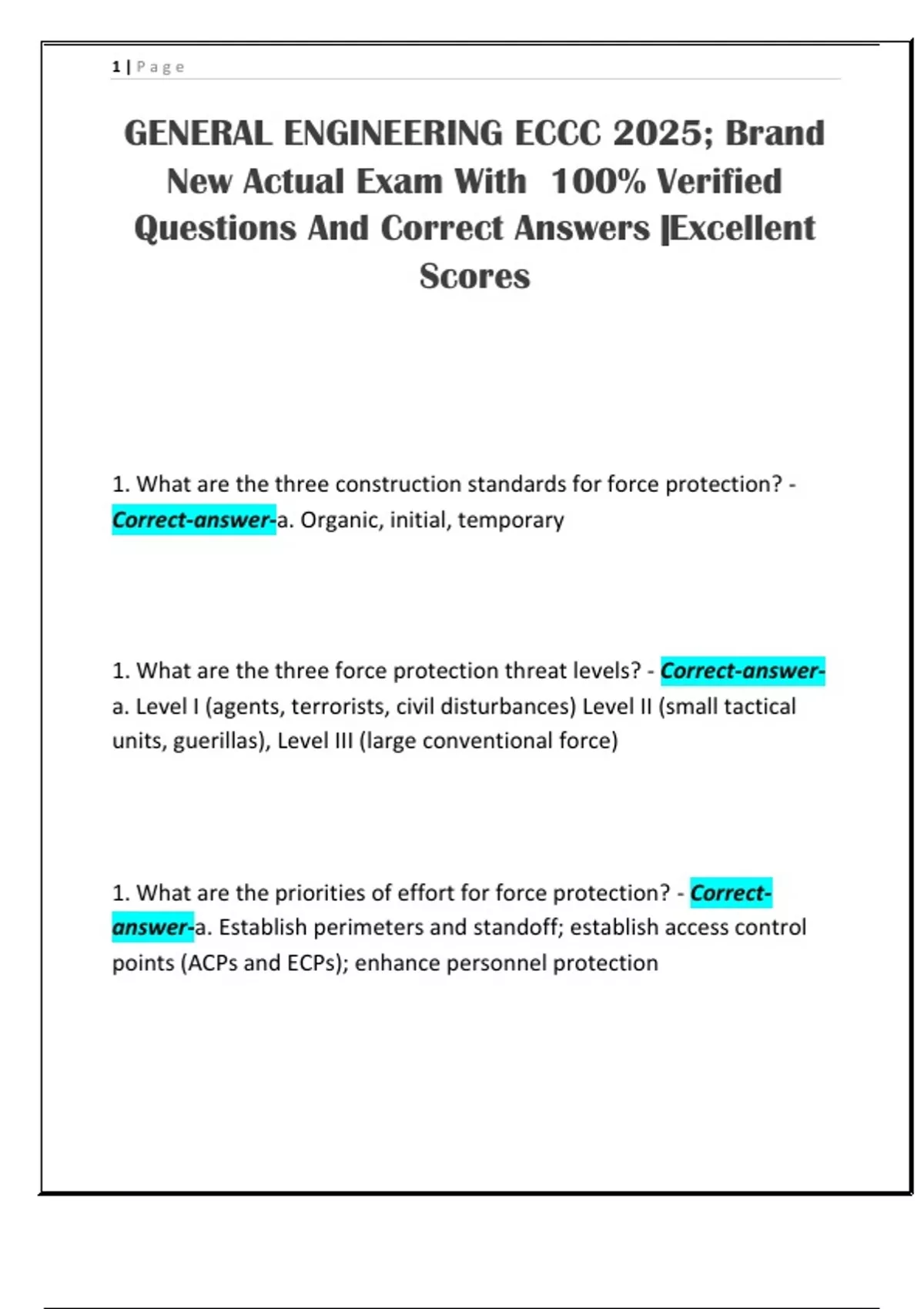 GENERAL ENGINEERING ECCC 2025; Brand New Actual Exam With 100% Verified ...