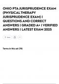 OHIO PTA JURISPRUDENCE EXAM &lpar;PHYSICAL THERAPY JURISPRUDENCE EXAM&rpar; &vert; QUESTIONS AND CORRECT ANSWERS &vert; GRADED A&plus; &vert; VERIFIED ANSWERS &vert; LATEST EXAM 2025