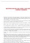MIDTERM EXAM BIO 1001 JARIEL LSUE QUESTIONS AND CORRECT ANSWERS