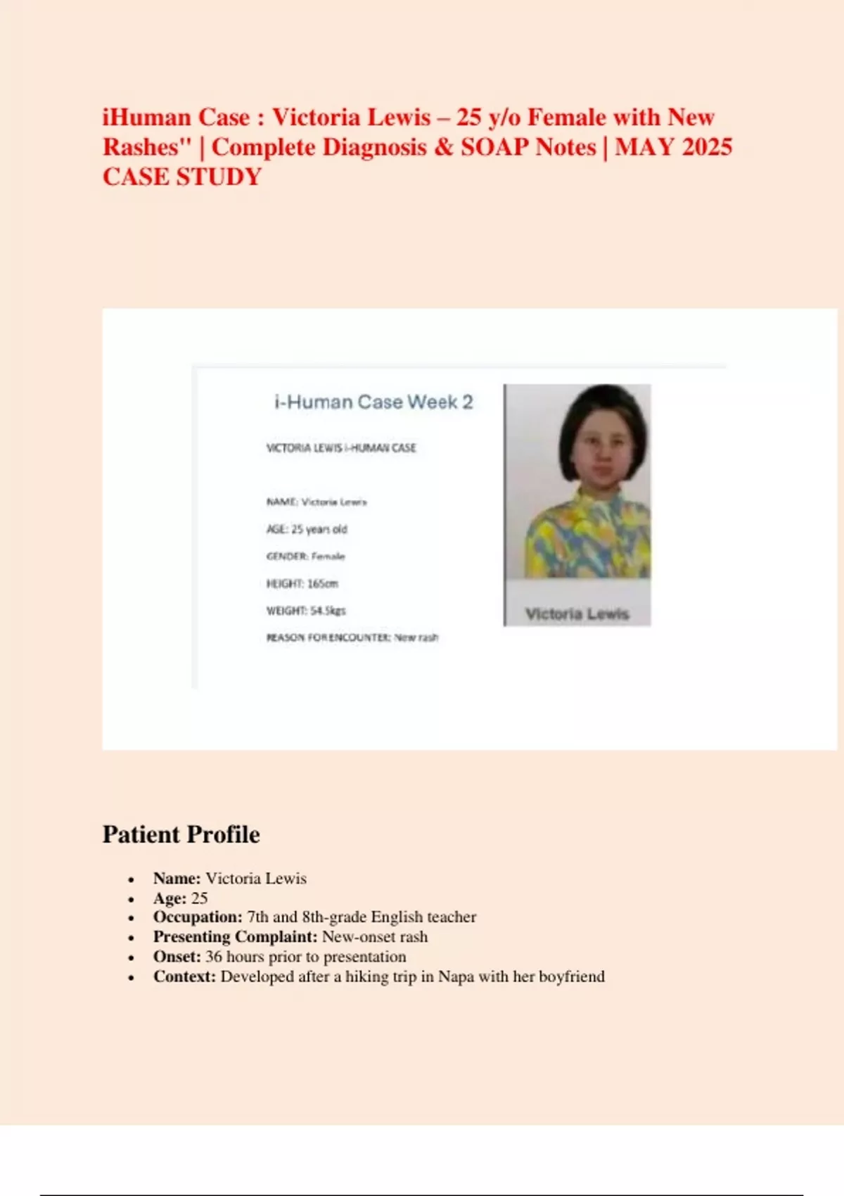 iHuman Case : Victoria Lewis – 25 y/o Female with New Rashes ...