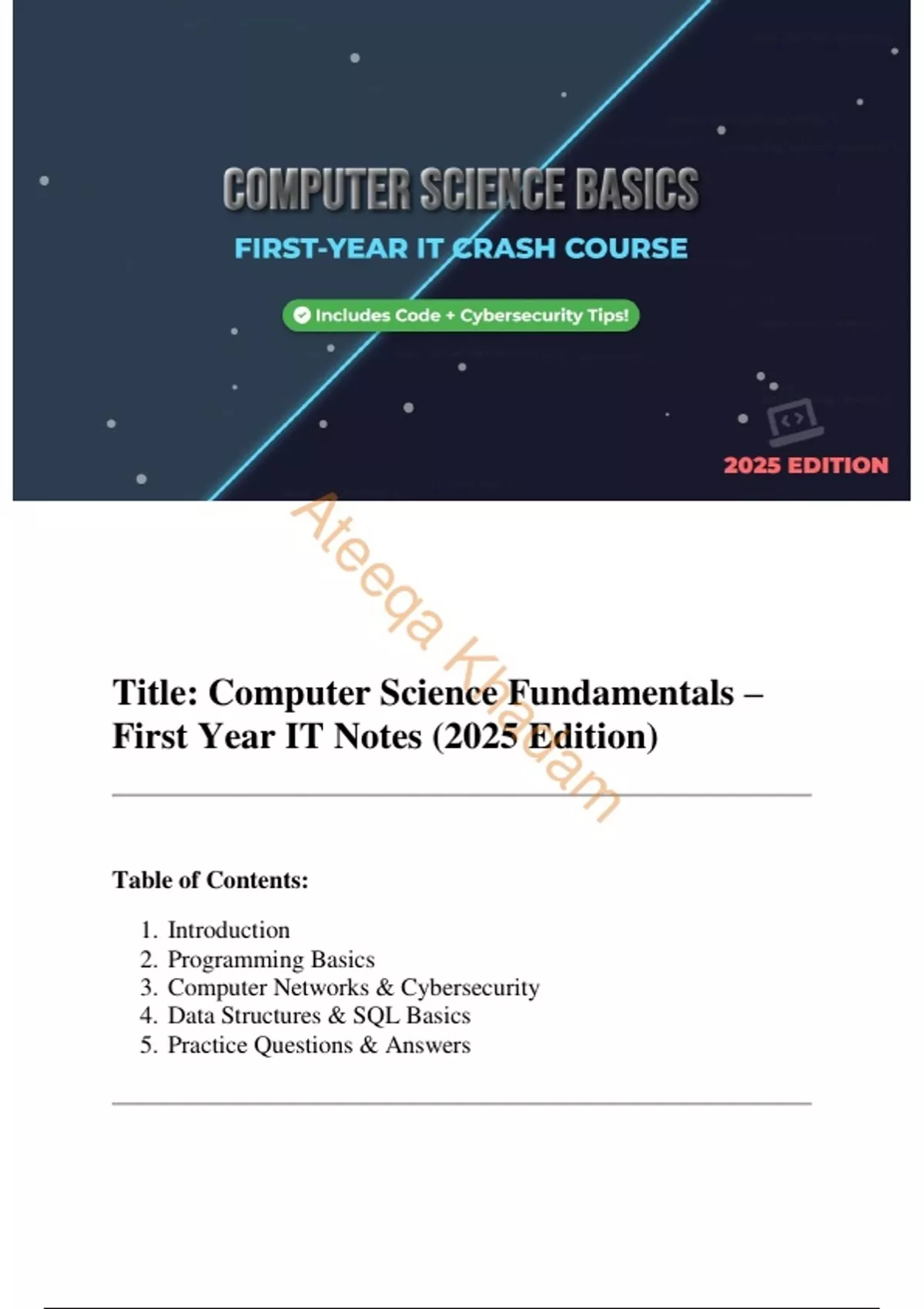 Summary Computer Science Fundamentals – First Year IT Notes (2025 ...