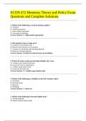 ECON 472 Monetary Theory and Policy Exam Questions and Complete Solutions