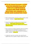 MTTC 051 School Counselor LATEST UPDATED 2025&sol;2026 Exam WITH COMPLETE COMPREHENSIVE Questions With SURE VERIFIED SOLUTIONS 100&percnt; GRADED AT A&plus; SCORE SURE GUARANTEED PASS&excl;&excl;