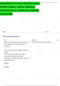 WASHINGTON STATE PORTION &lpar;REAL ESTATE EXAM &rpar; LATEST UPDATED VERSION WITH COMPLETE VERIFIED SOLUTIONS