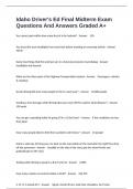 Idaho Driver's Ed Final Midterm Exam Questions And Answers Graded A&plus;
