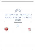 CCA &lpar;Certified Coding Associate&rpar; Exam Prep &ndash; DeVry HIT 220&sol;HIM2233 Test Bank &lpar;2025&rpar;&colon; 100&plus; MCQs with 100&percnt; Verified Answers