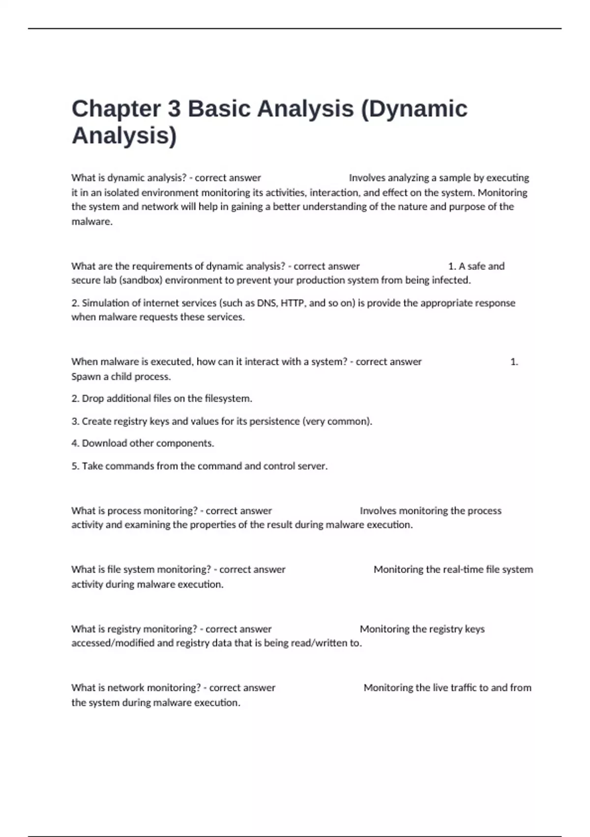 Chapter 3 Basic Analysis (Dynamic Analysis) Prep Exam Questions And ...