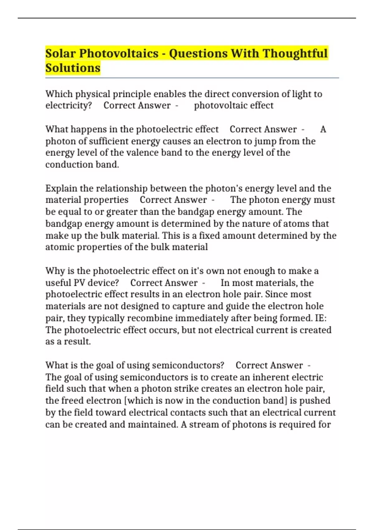 Solar Photovoltaics - Questions With Thoughtful Solutions - SOLAR ...