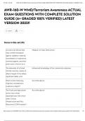 AWR-160-W WMD&sol;Terrorism Awareness ACTUAL EXAM QUESTIONS WITH COMPLETE SOLUTION GUIDE &lpar;A&plus; GRADED 100&percnt; VERIFIED&rpar; LATEST VERSION 2025&excl;&excl;