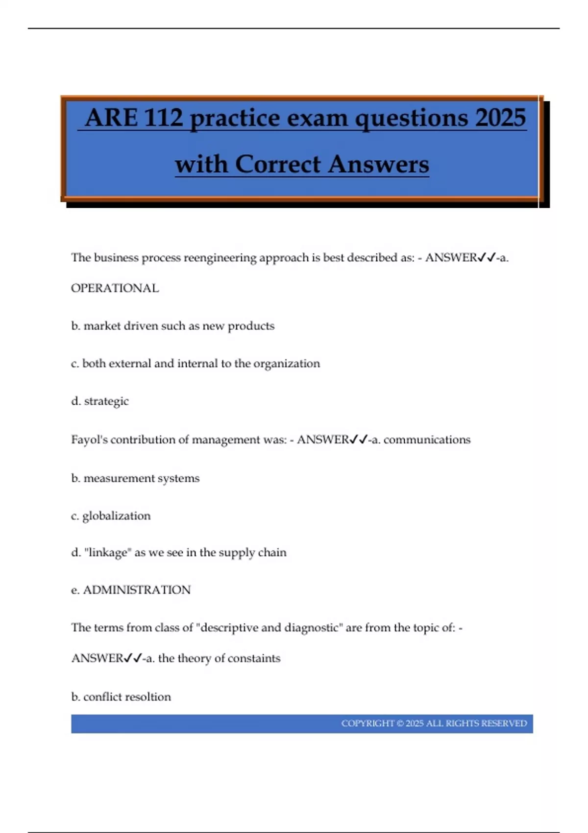ARE 112 practice exam questions 2025 with Correct Answers - ARE 112 ...