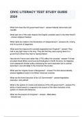CIVIC LITERACY TEST STUDY GUIDE 2024 questions and answers