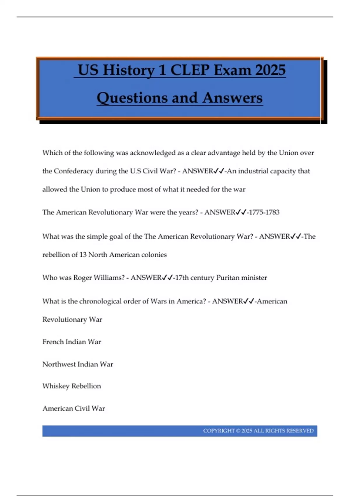 US History 1 CLEP Exam 2025 Questions and Answers - CLEP - Stuvia US