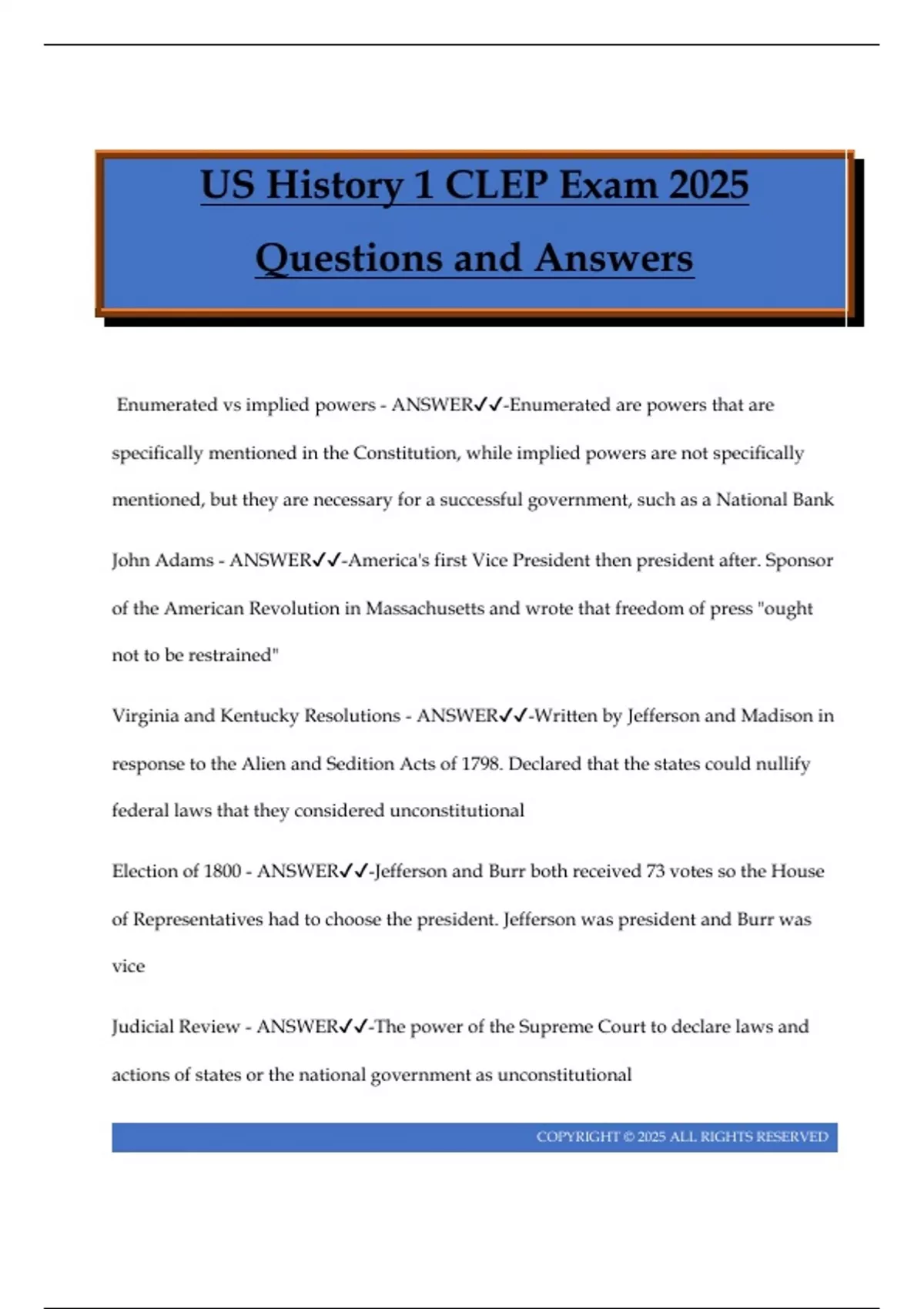 US History 1 CLEP Exam 2025 Questions and Answers - CLEP - Stuvia US