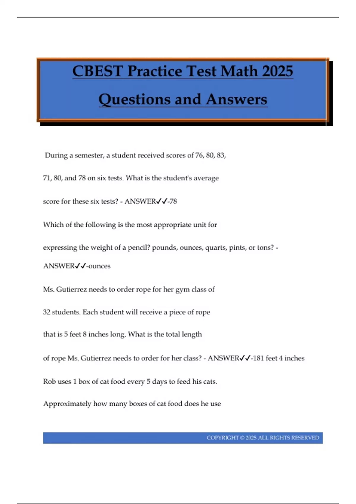 CBEST Practice Test Math 2025 Questions and Answers - CBEST Math ...