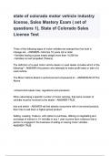 state of colorado motor vehicle industry license&comma; Sales Mastery Exam questions and answers