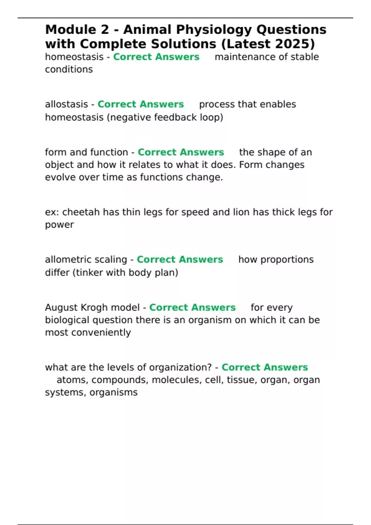 Module 2 - Animal Physiology Questions with Complete Solutions (Latest ...