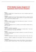 FTCE Middle Grades English 5-9 Questions And Correct Answers