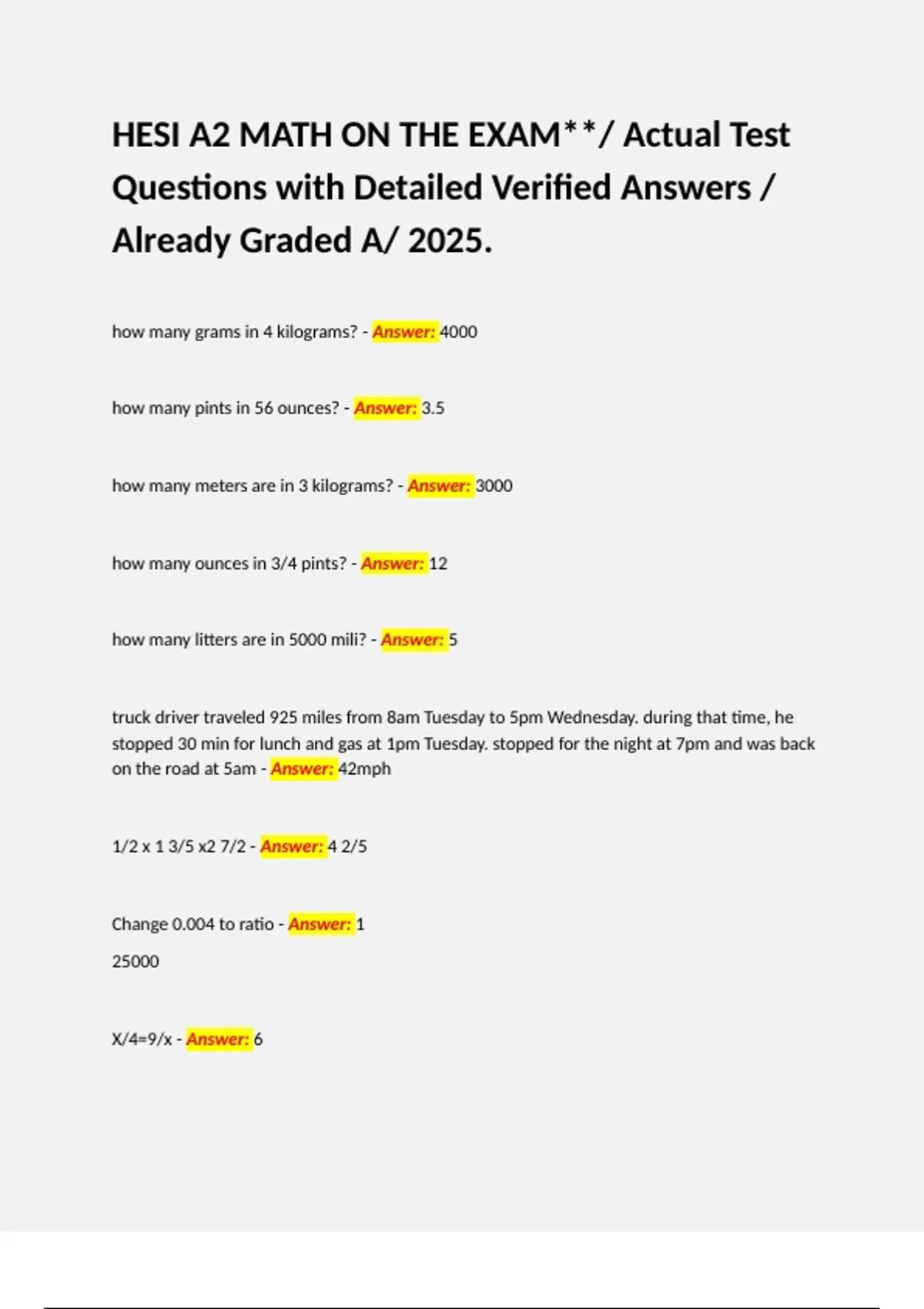 HESI A2 MATH ON THE EXAM**/ Actual Test Questions with Detailed ...