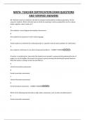 MATH- TEACHER CERTIFICATION EXAM QUESTIONS AND VERIFIED ANSWERS