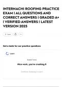 INTERNACHI ROOFING PRACTICE EXAM &vert; ALL QUESTIONS AND CORRECT ANSWERS &vert; GRADED A&plus; &vert; VERIFIED ANSWERS &vert; LATEST VERSION 2025