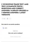 C 39 ROOFING TRADE TEST 1 AND TEST 2 &lpar;COMPLETE TESTS&rpar; &vert; QUESTIONS AND CORRECT ANSWERS &vert; ALREADY GRADED A&plus; &vert; VERIFIED ANSWERS &vert; LATEST VERSIONS