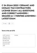 C 54 EXAM 2025 &vert; CERAMIC AND MOSAIC TILE CONTRACTORS LICENSE EXAM &vert; ALL QUESTIONS AND CORRECT ANSWERS &vert; GRADED A&plus; &vert; VERIFIED ANSWERS &vert; LATEST EXAM