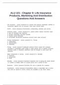ALU 101 - Chapter 9&colon; Life Insurance Products&comma; Marketing And Distribution Questions And Answers