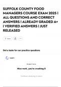 SUFFOLK COUNTY FOOD MANAGERS COURSE EXAM 2025 &vert; ALL QUESTIONS AND CORRECT ANSWERS &vert; ALREADY GRADED A&plus; &vert; VERIFIED ANSWERS &vert; JUST RELEASED