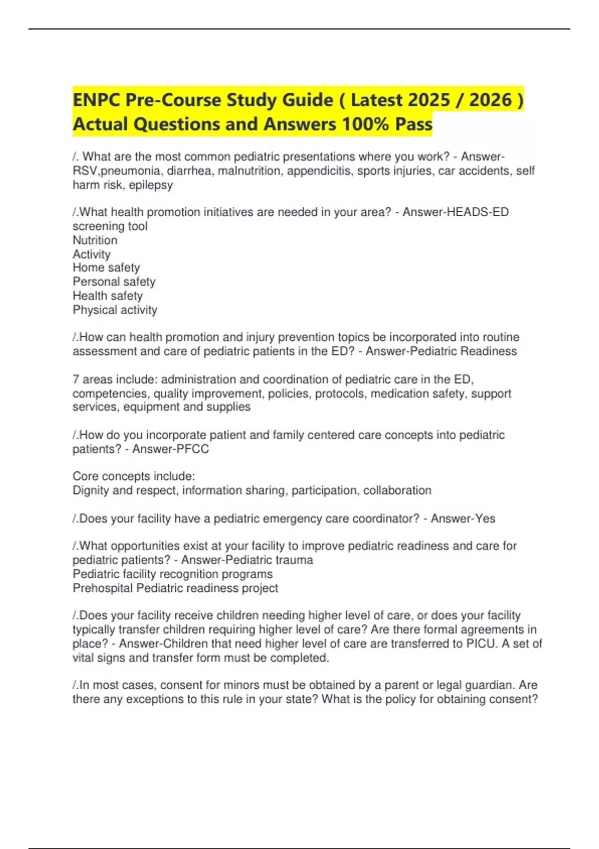 ENPC Pre-Course Study Guide ( Latest 2025 / 2026 ) Actual Questions and ...
