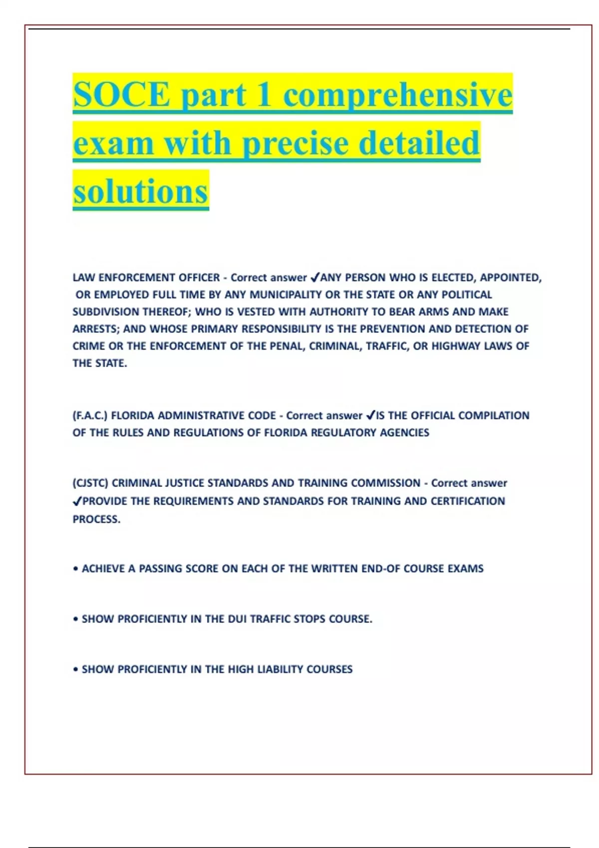 Soce Questions SOCE part 1 comprehensive exam (1892 questions) with precise detailed ...