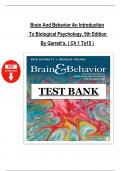 Brain and Behavior &ndash; An Introduction to Biological Psychology &lpar;5th Edition&comma; Garrett&rpar; &vert; Complete Test Bank &lpar;Chapters 1&ndash;15&rpar;