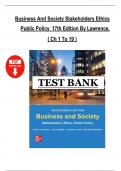 Business and Society &ndash; Stakeholders&comma; Ethics&comma; and Public Policy &vert; 17th Edition &vert; Lawrence &vert; Complete Test Bank &lpar;Chapters 1&ndash;19&rpar;