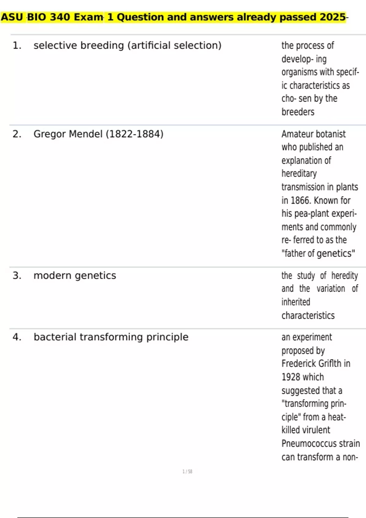 ASU BIO 340 Exam 1 Question and answers already passed 2025 - ASU BIO ...