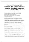 Walmart Food&sol;Safety Test Questions With Correct Answers &vert;&vert; ALREADY GRADED A&plus; &vert;&vert; Updated Version 2025