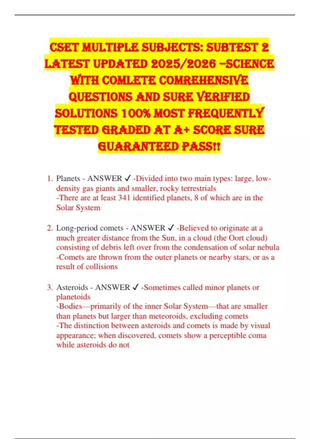 CSET Multiple Subjects: Subtest 2 LATEST UPDATED 2025/2026 –Science ...