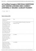 AZ Certified Caregiver 2025 EXAM QUESTIONS AND VERIFIED ANSWERS &lpar;100&percnt; CORRECT ANSWERS&rpar; A&plus; GRADED &vert; ALREADY PASSED&excl;&excl;