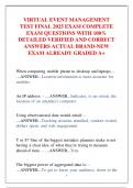VIRTUAL EVENT MANAGEMENT  TEST FINAL 2025 EXAM COMPLETE  EXAM QUESTIONS WITH 100&percnt;  DETAILED VERIFIED AND CORRECT  ANSWERS ACTUAL BRAND-NEW  EXAM ALREADY GRADED A&plus; 