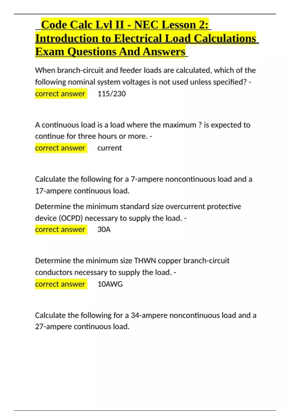 Code Calc Lvl II - NEC Lesson 2 Introduction to Electrical Load ...