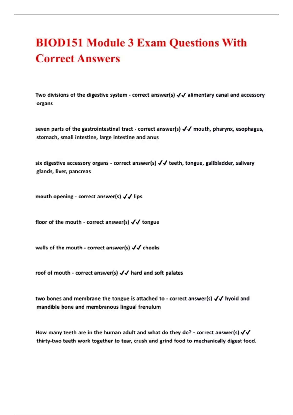 BIOD151 Module 3 Exam Questions With Correct Answers. - BIOD151 Module ...