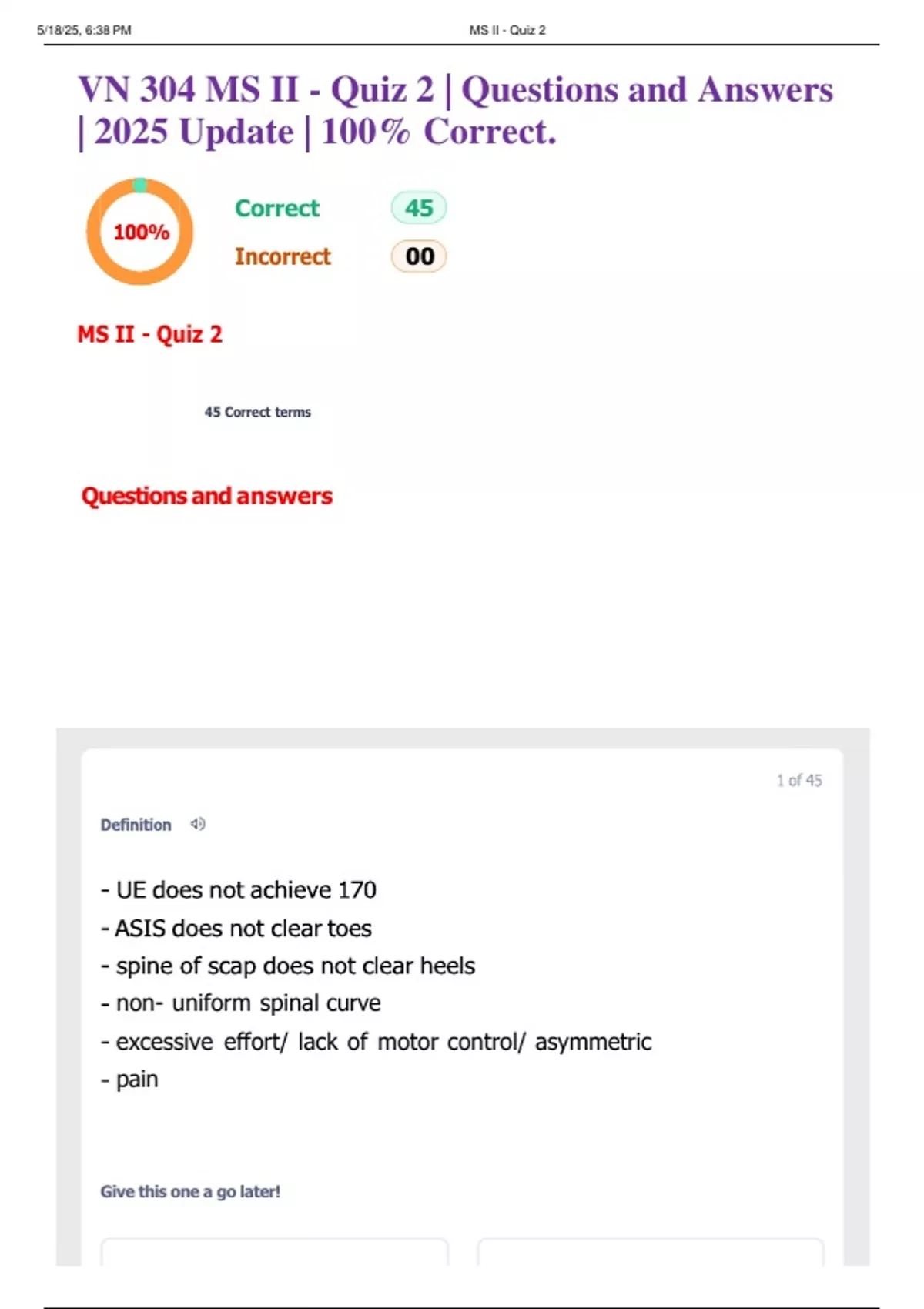 VN 304 MS II - Quiz 2 | Questions and Answers | 2025 Update | 100% ...