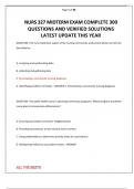 NURS 327 MIDTERM EXAM COMPLETE 300 QUESTIONS AND VERIFIED SOLUTIONS LATEST UPDATE THIS YEAR